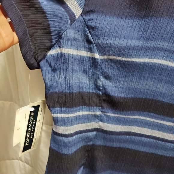 Jennifer Moore 100% Silk Shirt Woman Size 16 Petite  Blue stripes button boho - Picture 9 of 12
